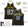 Custom Black Gold Pinstripe Light Blue-Gold Authentic Basketball Jersey