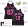 Custom Black Pink Pinstripe Pink-Light Blue Authentic Basketball Jersey