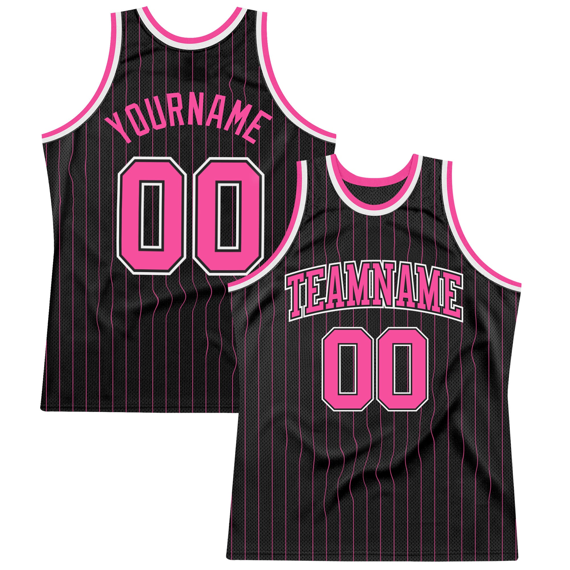 Custom Black Pink Pinstripe Pink-Black Authentic Basketball Jersey