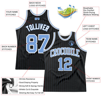 Custom Black Light Blue Pinstripe Light Blue-White Authentic Basketball Jersey