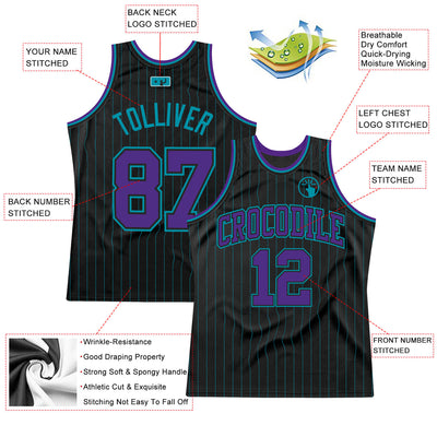 Custom Black Teal Pinstripe Purple-Teal Authentic Basketball Jersey