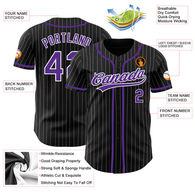 Custom Black White Pinstripe Purple Authentic Baseball Jersey