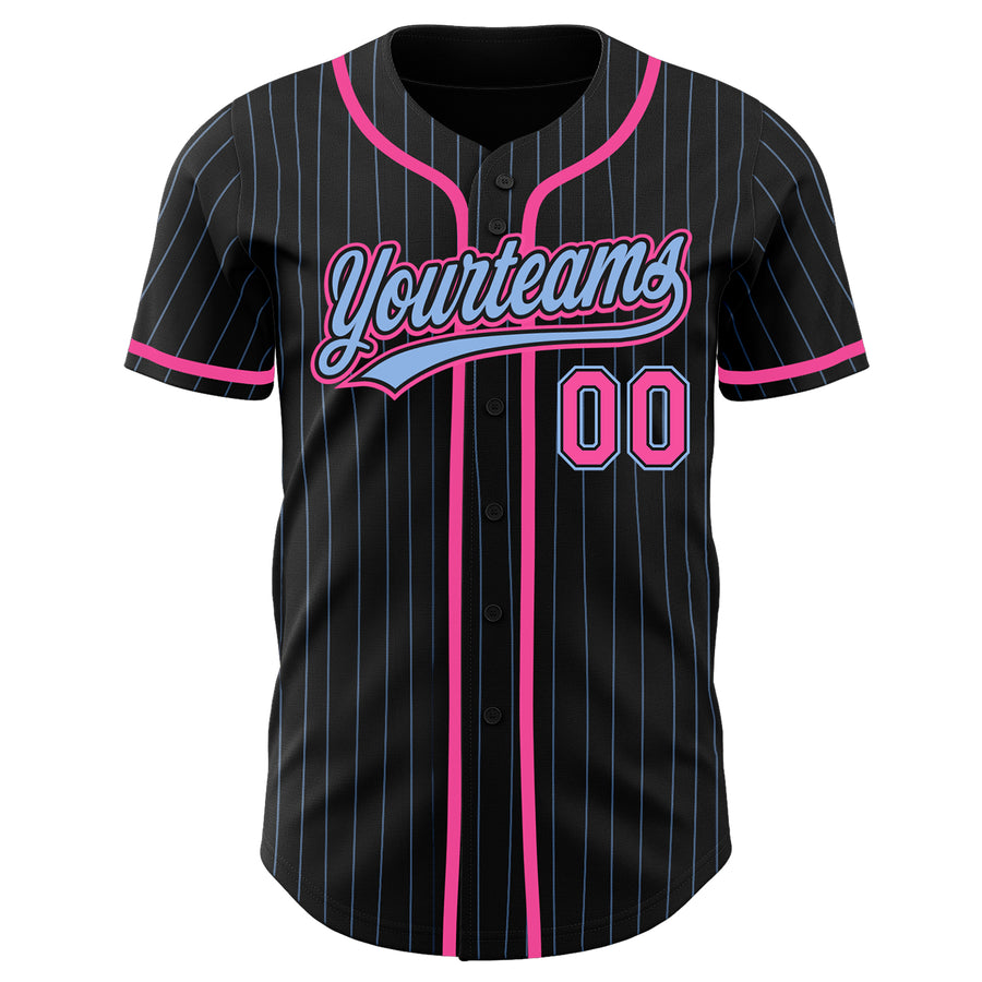 Custom White Light Blue Pinstripe Light Blue Black-Pink Authentic