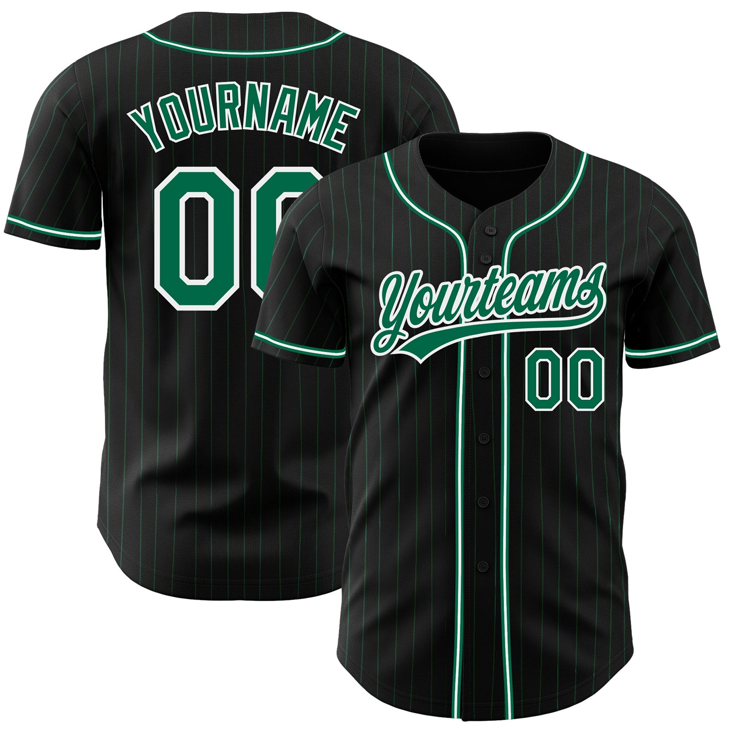 Custom Pinstripe Baseball Jersey Black Kelly Green Kelly Green White Authentic FansIdea