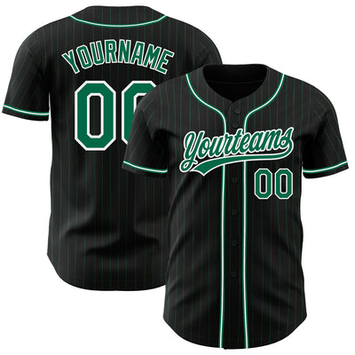 Custom Black Kelly Green Pinstripe Kelly Green-White Authentic Baseball Jersey