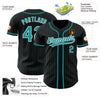 Custom Black Teal Pinstripe Teal-White Authentic Baseball Jersey