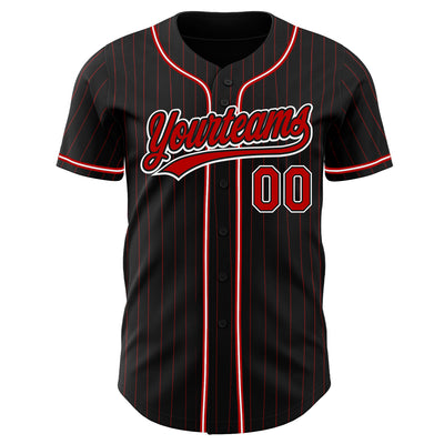 Custom Pinstripe Baseball Jersey Red Black White-Black Authentic - FansIdea