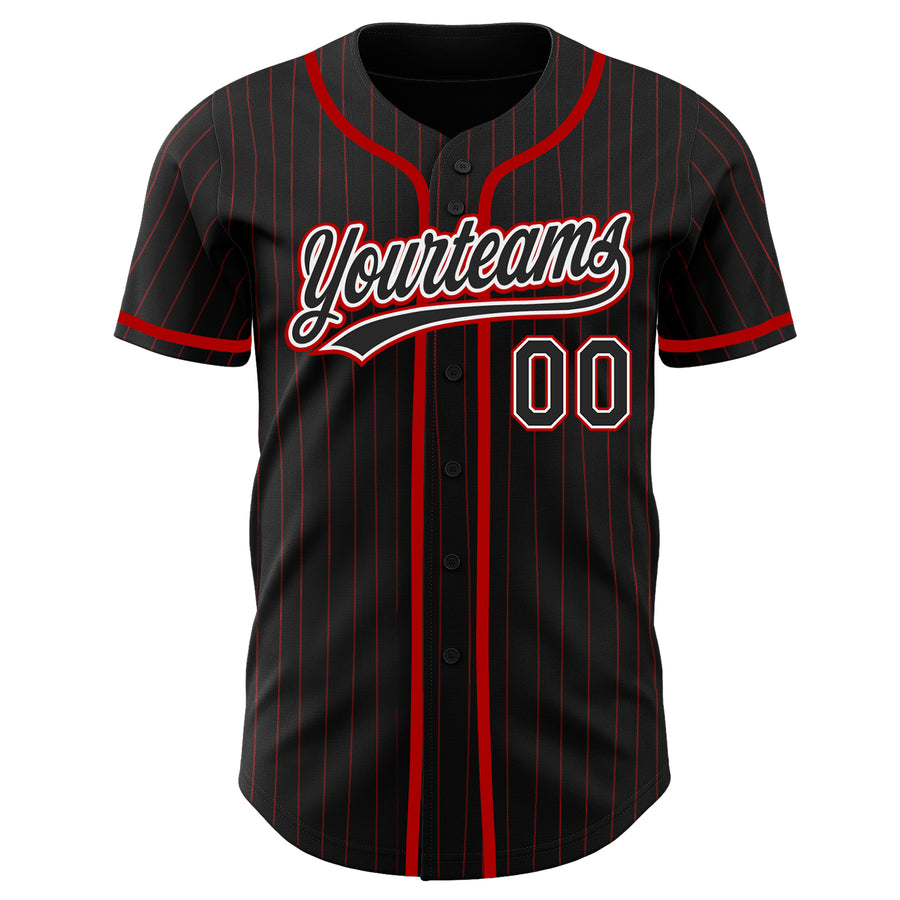 Custom Black Red Pinstripe Black Authentic Baseball Jersey