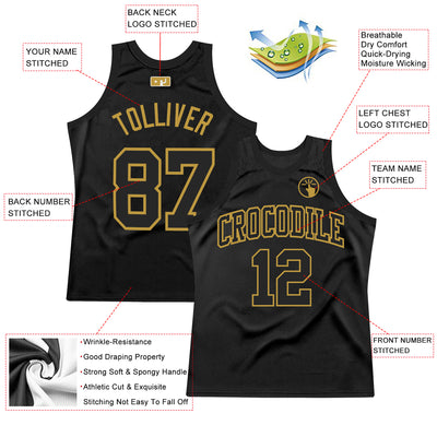 Custom Black Old Gold Authentic Throwback Basketball Jersey