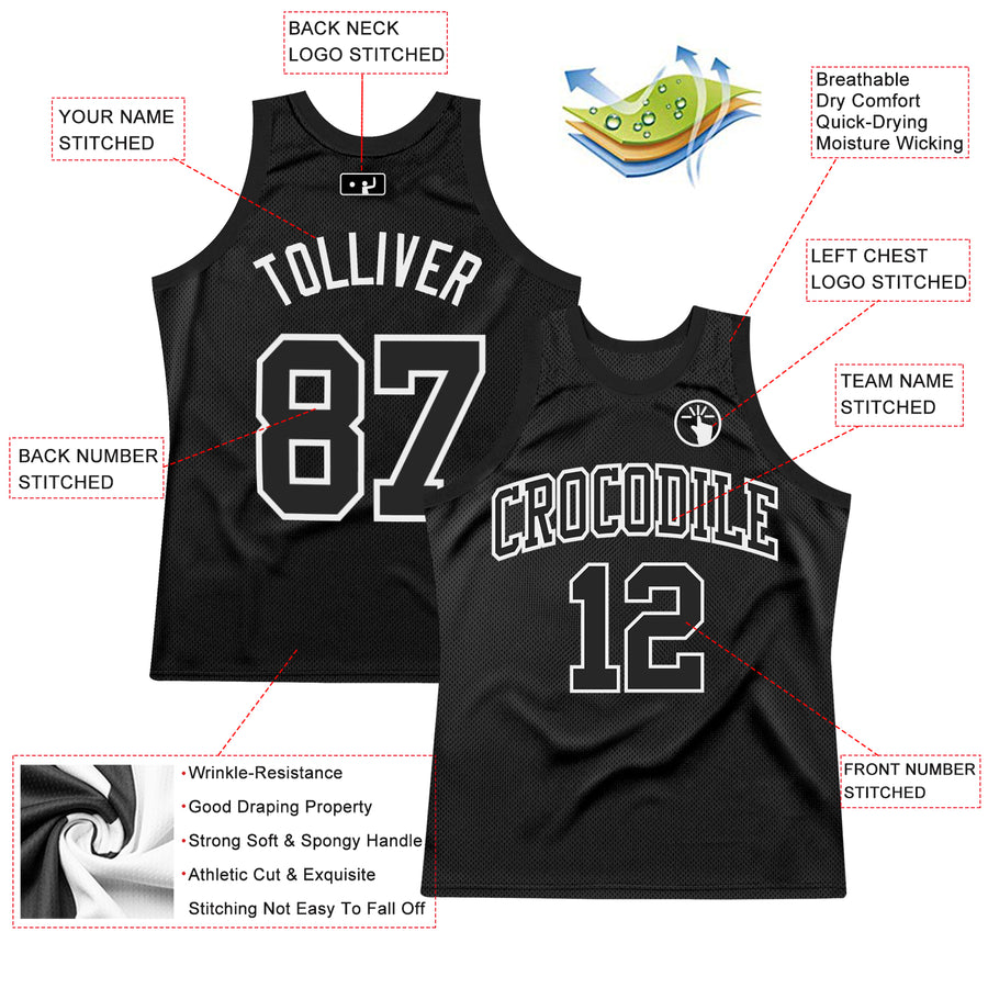 Custom Black White Authentic Throwback Basketball Jersey