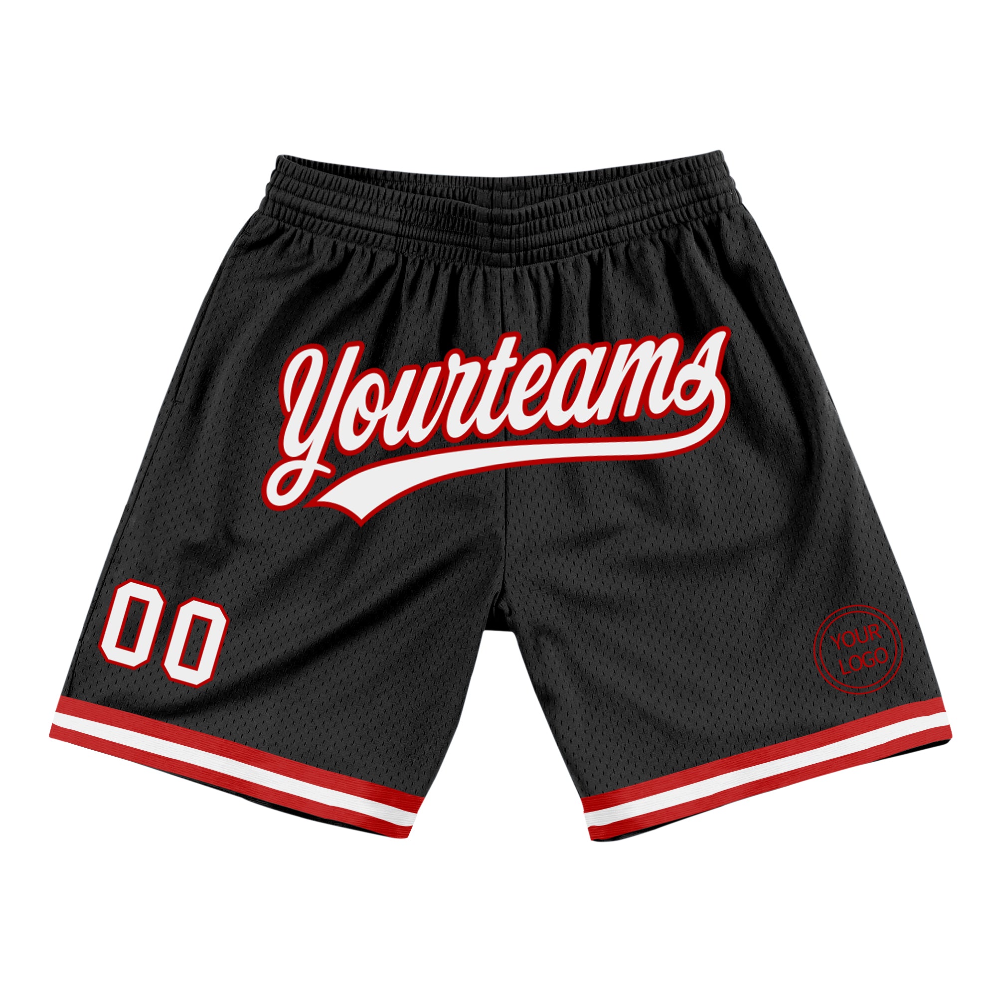 Custom Black Basketball Shorts White-Red Authentic Throwback - FansIdea