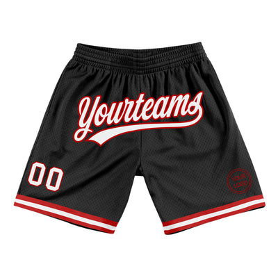 Custom Black White-Red Authentic Throwback Basketball Shorts