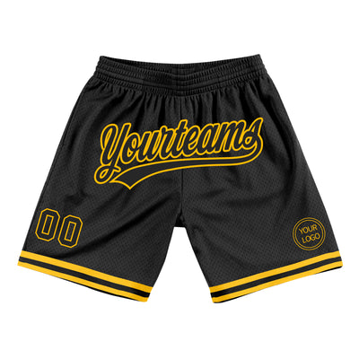 Custom Black Gold Authentic Throwback Basketball Shorts