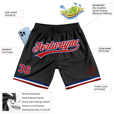 Custom Black Red-Royal Authentic Throwback Basketball Shorts