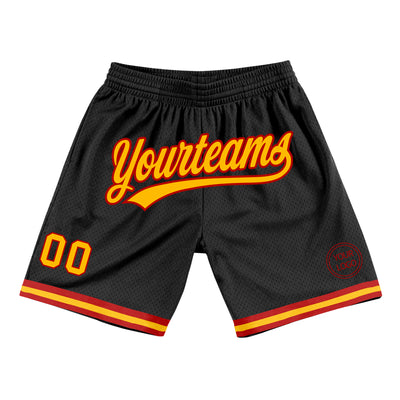 Custom Black Gold-Red Authentic Throwback Basketball Shorts