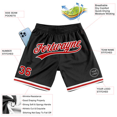 Custom Black Red-White Authentic Throwback Basketball Shorts