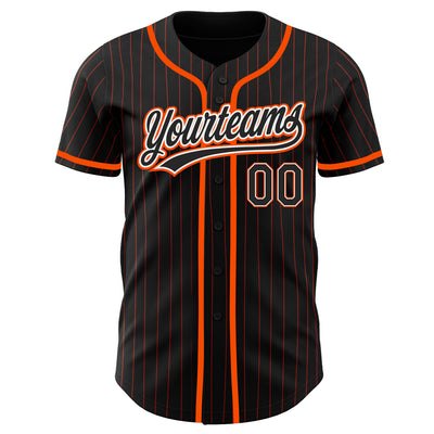 Custom Black Orange Pinstripe Black-White Authentic Baseball Jersey