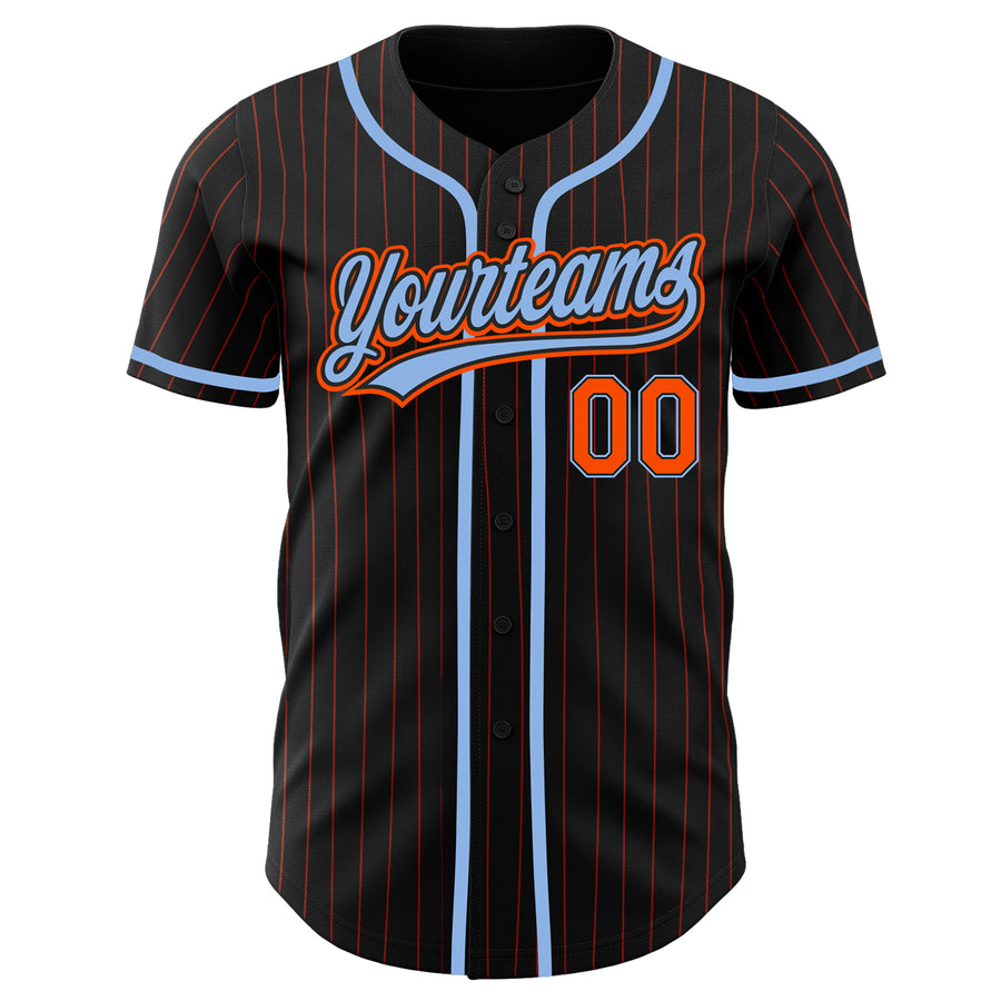 Custom Black Orange Pinstripe Light Blue Authentic Baseball Jersey