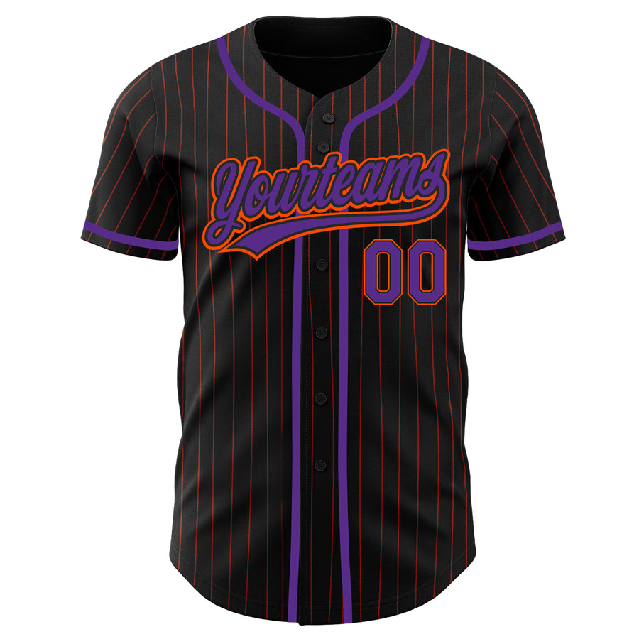 Custom Black Orange Pinstripe Purple Authentic Baseball Jersey