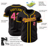 Custom Black Pink Pinstripe Pink-Yellow Authentic Baseball Jersey