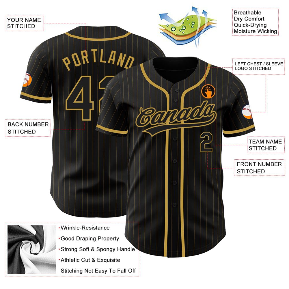 Custom Black Black-Old Gold Authentic Baseball Jersey