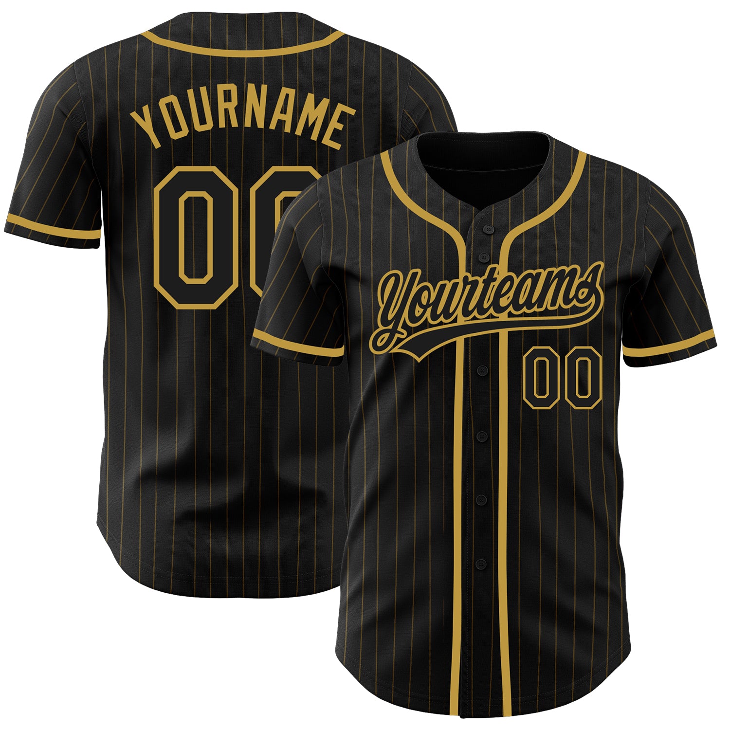 Custom Pinstripe Baseball Jersey Black Old Gold Black Authentic