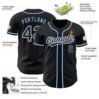 Custom Black Light Blue Pinstripe Black-White Authentic Baseball Jersey