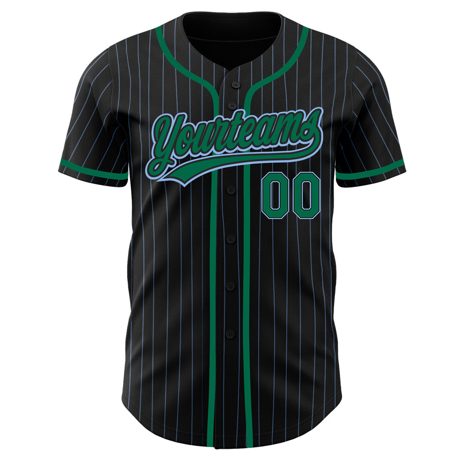 Custom Black Light Blue Pinstripe Kelly Green Authentic Baseball Jersey