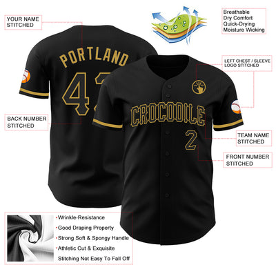 Custom Black Old Gold Authentic Baseball Jersey