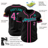 Custom Black Pink-Aqua Authentic Baseball Jersey