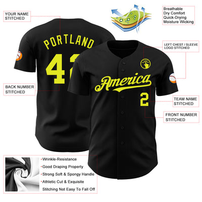 Custom Black Neon Yellow Authentic Baseball Jersey