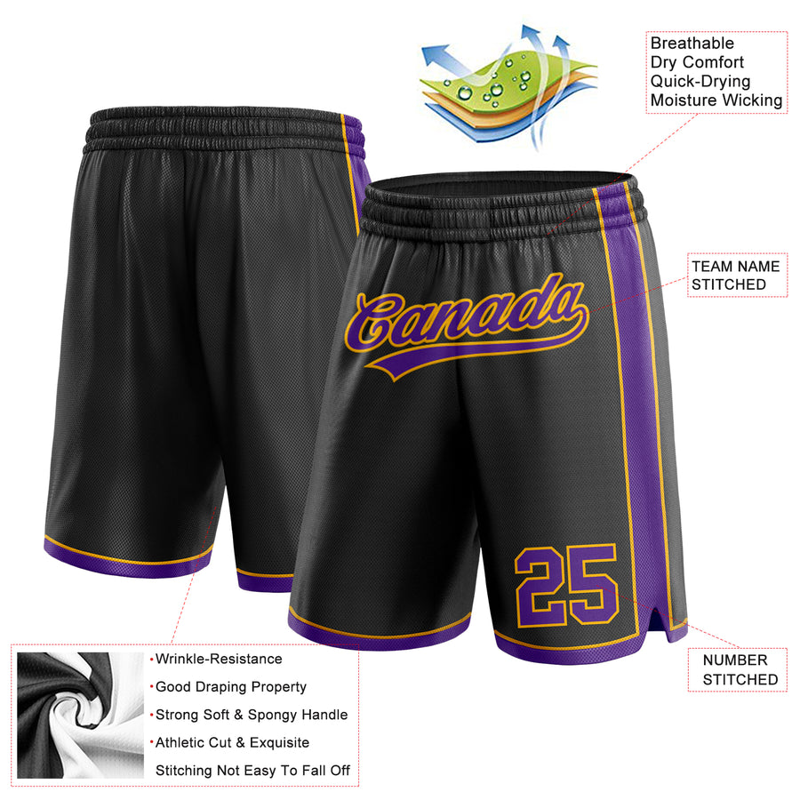 Custom Black Purple-Gold Authentic Basketball Shorts