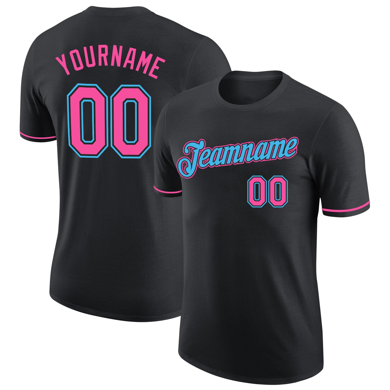 Custom Powder Blue Performance T-Shirt Pink-Black - FansIdea