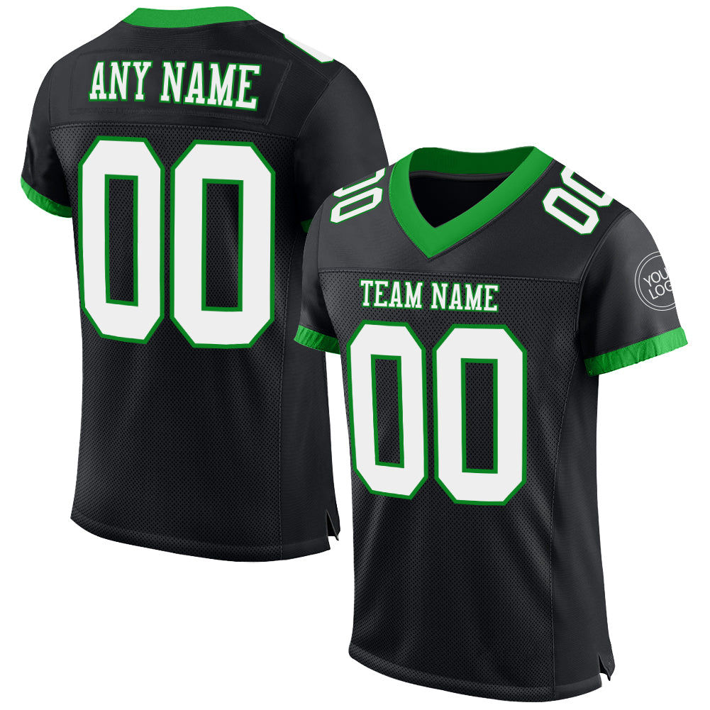 Custom Team Black Football Authentic Grass Green Mesh Jersey White