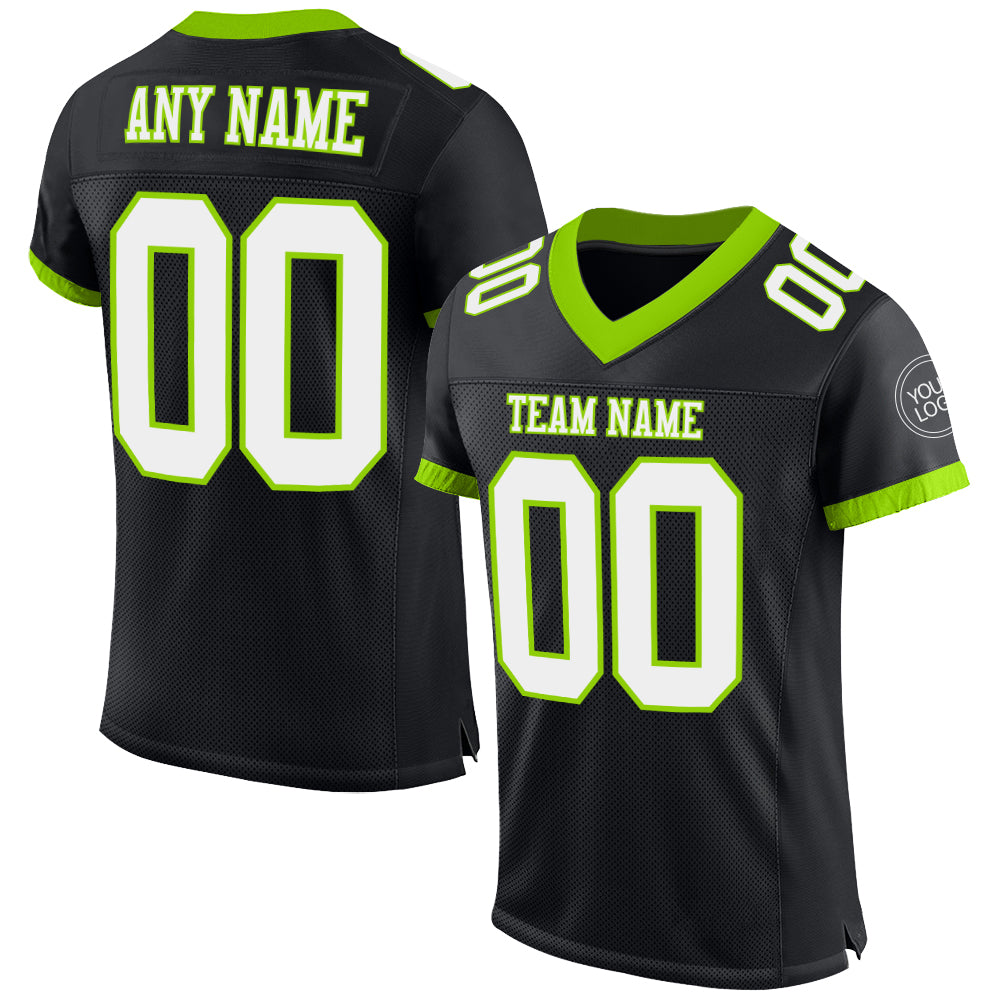 FANSIDEA Custom Black Black-Neon Green Authentic Football Jersey Women's Size:XL