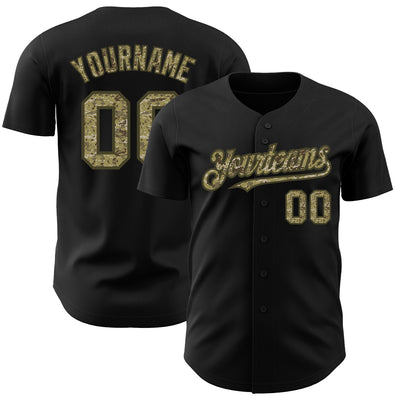 Custom Black Camo-Olive Authentic Baseball Jersey