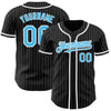 Custom Black White Pinstripe-Sky Blue Authentic Baseball Jersey