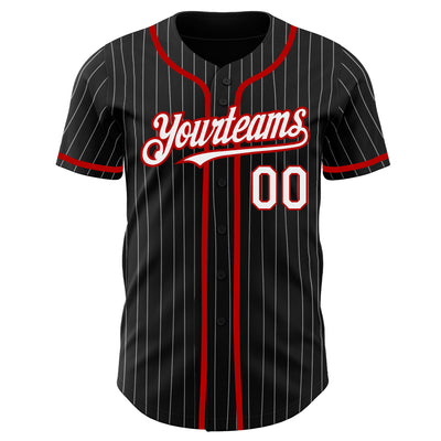 Custom Black White Pinstripe Red Authentic Baseball Jersey