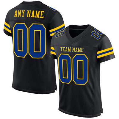 Custom Black Football Jersey-Gold Mesh Authentic - FansIdea