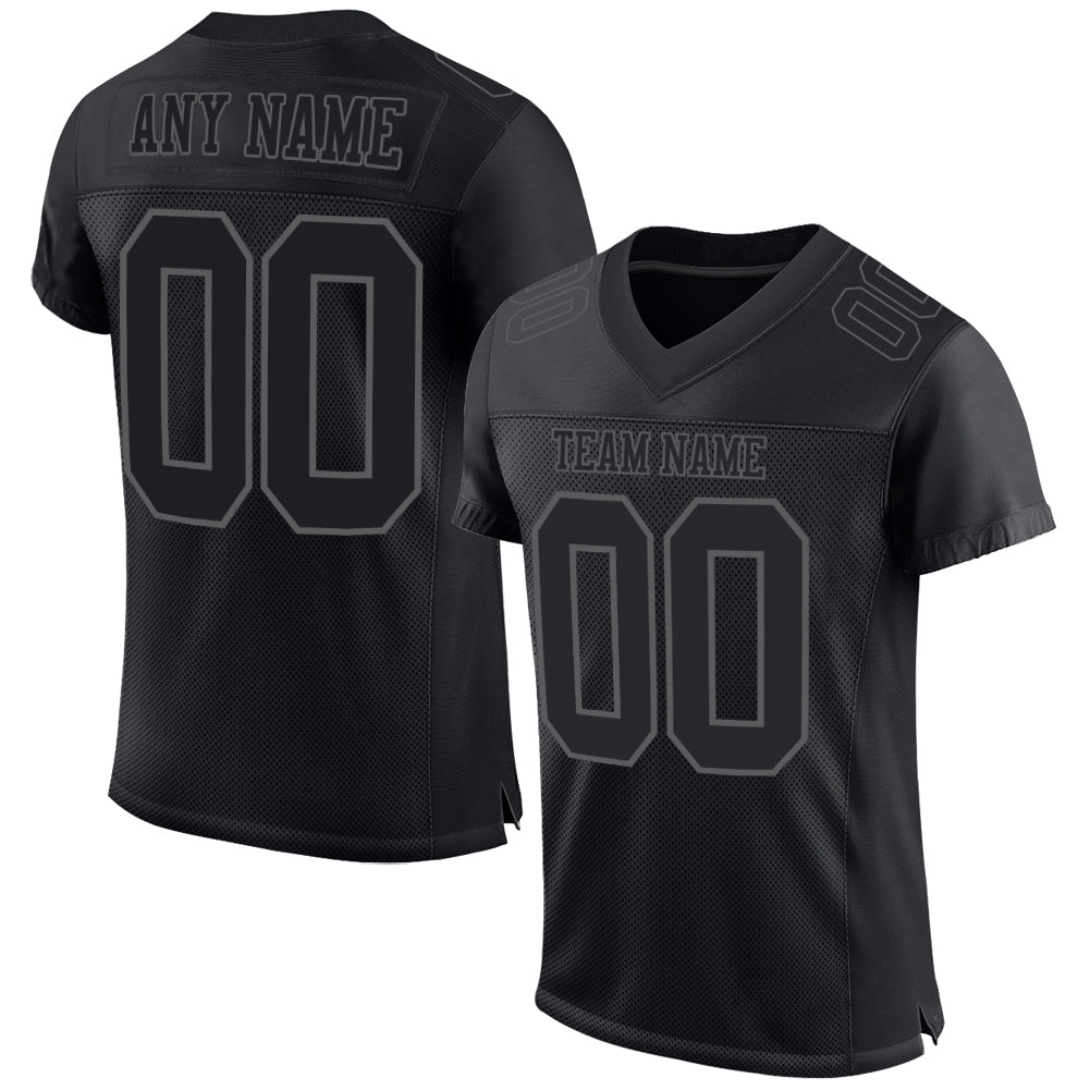 Custom Black Steel Gray Mesh Authentic Football Jersey