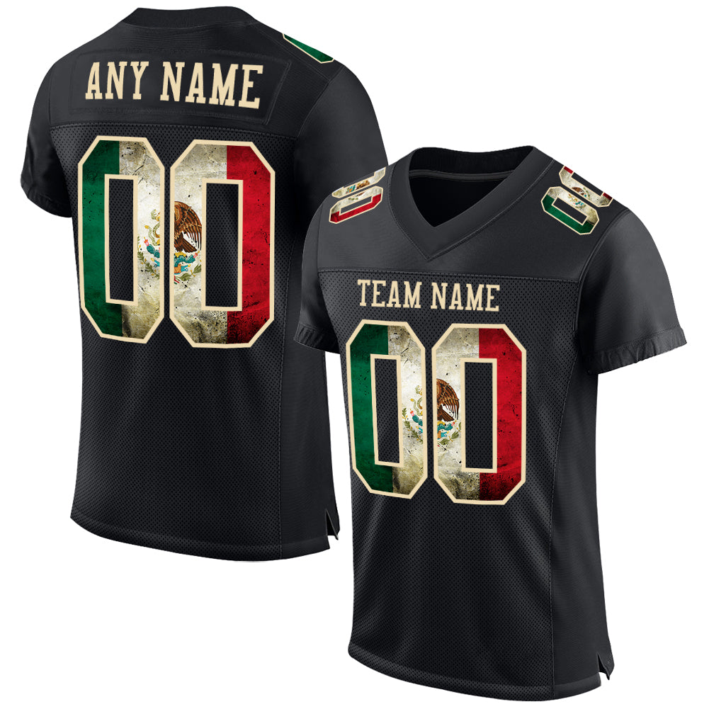 Custom Black Vintage Mexican Flag-City Cream Mesh Authentic Football Jersey