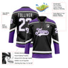 Custom Black White-Purple Hockey Lace Neck Jersey