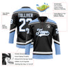 Custom Black White-Light Blue Hockey Lace Neck Jersey