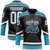 Custom Black White-Panther Blue Hockey Lace Neck Jersey