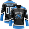 Custom Black White-Powder Blue Hockey Lace Neck Jersey