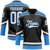 Custom Black White-Powder Blue Hockey Lace Neck Jersey