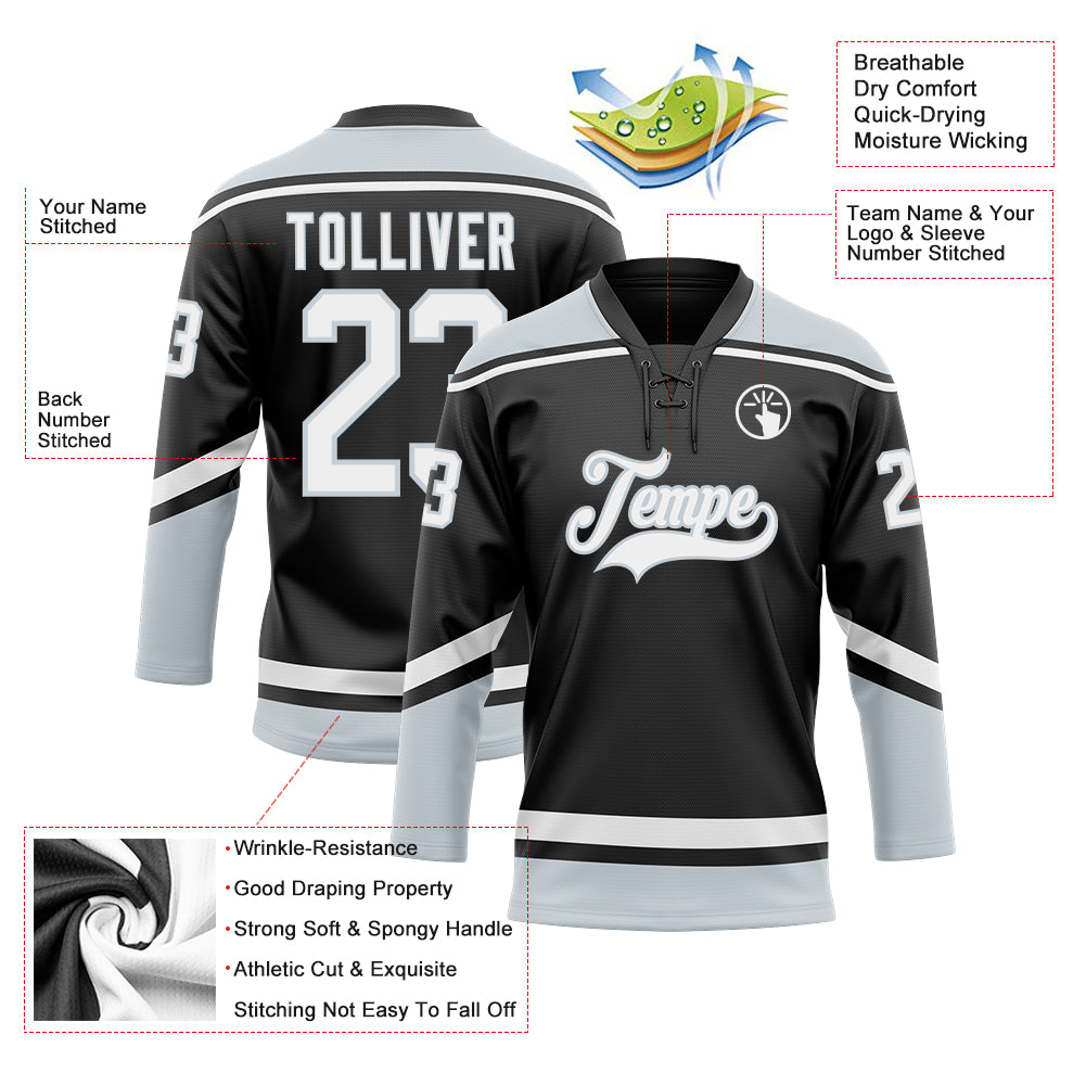 Custom Hockey Jersey Black Pink-Aqua Hockey Lace Neck Jersey Men's Size:3XL