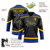 Custom Black Royal-Yellow Hockey Lace Neck Jersey