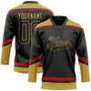 Custom Black Old Gold-Red Hockey Lace Neck Jersey