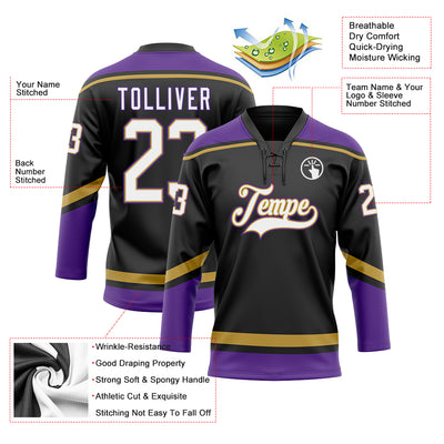 Custom Purple Hockey Jersey Gold-White - FansIdea